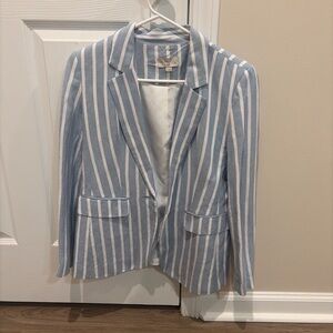 LOFT Light Blue and White Striped Blazer Size 0